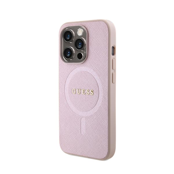 Guess Saffiano MagSafe - iPhone 15 Pro cover (lyserød)