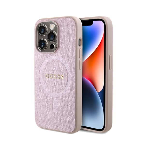 Guess Saffiano MagSafe - iPhone 15 Pro cover (lyserød)