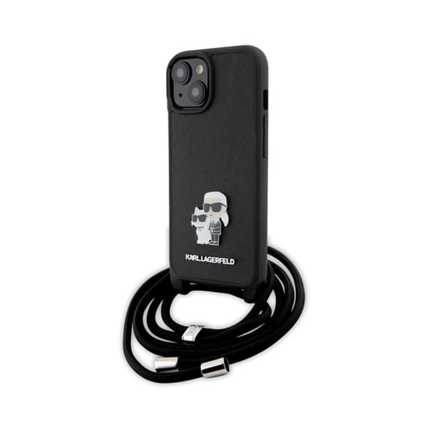 Karl Lagerfeld Crossbody Saffiano Metal Pin Karl & Choupette - iPhone 15 Plus cover (sort)
