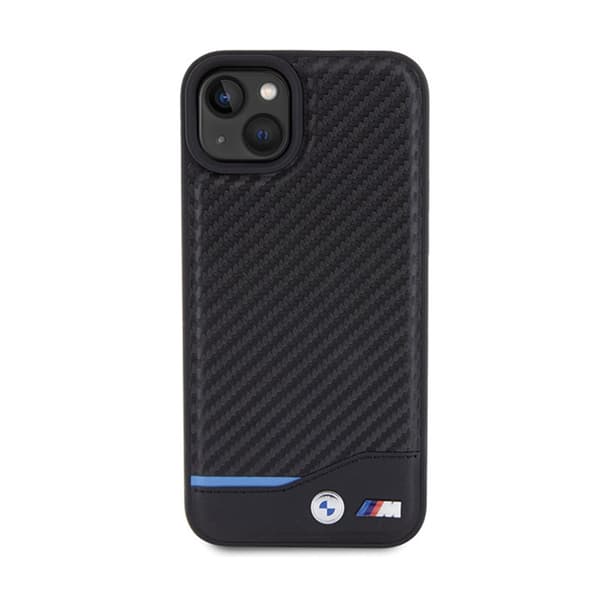 BMW nahkainen hiilensininen linja - iPhone 15 Plus -kotelo (musta)