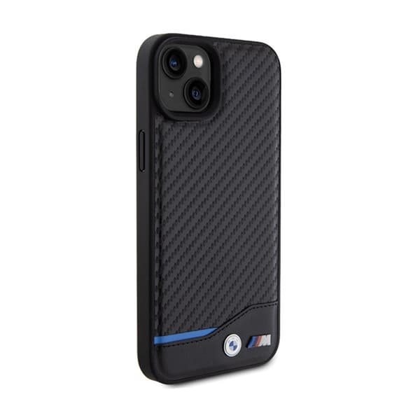 BMW nahkainen hiilensininen linja - iPhone 15 Plus -kotelo (musta)