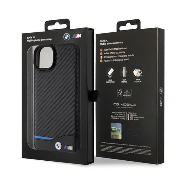 BMW nahkainen hiilensininen linja - iPhone 15 Plus -kotelo (musta)