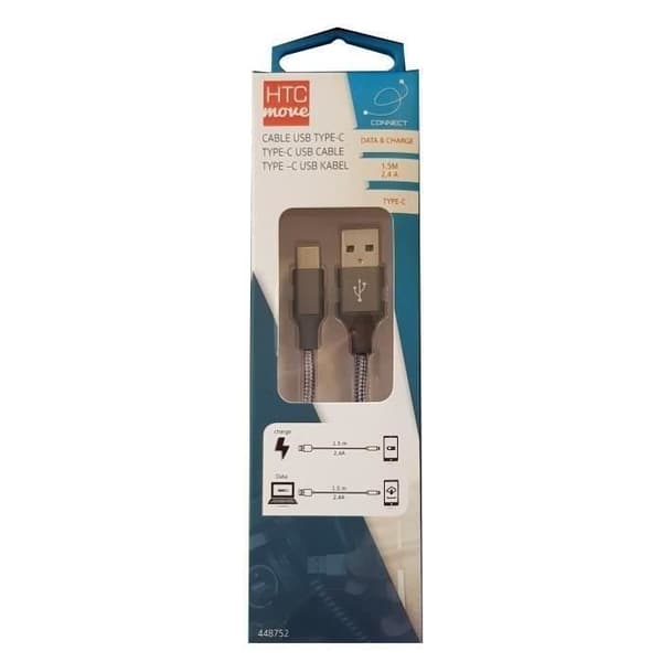 M500 Laddnings- och datakabel med USB-typ C 2.4 A-adapter - Aluminiumkontakt, förstärkt flätad kabel 1,5 m
