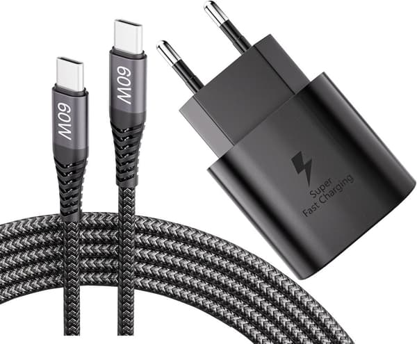 Samsung S25 S24 S23 S22 S21 och Iphone 15 / 16 Super Laddare USB-C 1M + 25W SUPER Väggladdare