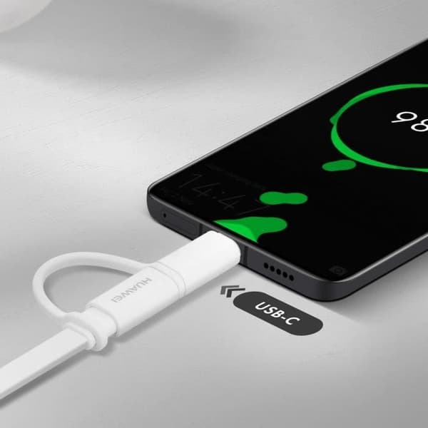 Kabel 2 i 1 mikro-USB / USB-C Laddningssynkronisering 1,5 m Original Huawei Vit