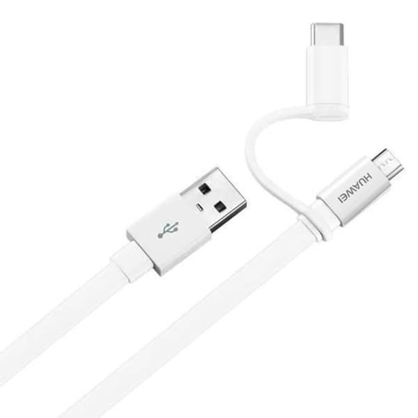 Kabel 2 i 1 mikro-USB / USB-C Laddningssynkronisering 1,5 m Original Huawei Vit