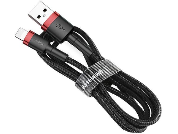 Baseus Cafule -kaapeli raskas nailon USB / salama QC3.0 1.5A 2M kaapeli musta / punainen (CALKLF-C19)