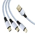 Miniatyrbild 1 av 4: 3-i-1 USB-kabel till USB-C Micro-USB och Lightning Quick Charge 2m flätad nylongrå