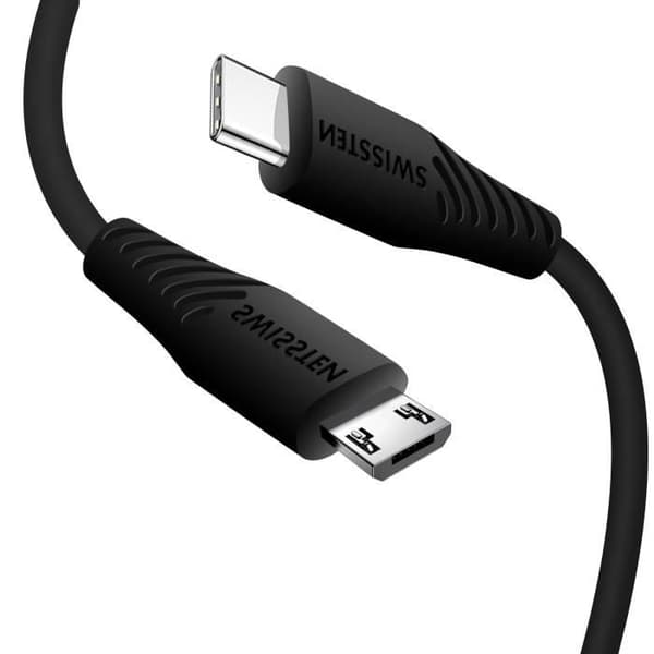 USB-C till Micro-USB Snabbladdning 3A 1m Swissten Svart