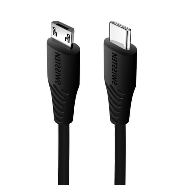 USB-C till Micro-USB Snabbladdning 3A 1m Swissten Svart