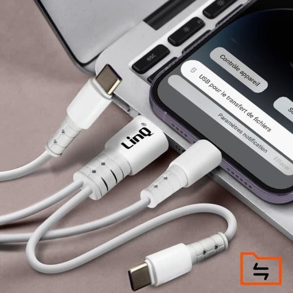 Kabel USB-A / USB-C till USB-C och Lightning Power Delivery 60W 1,2 meter LinQ