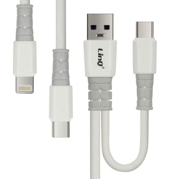 Kabel USB-A / USB-C till USB-C och Lightning Power Delivery 60W 1,2 meter LinQ