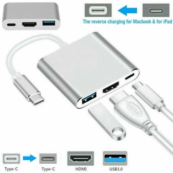 Typ C till HDMI USB 3.0 USB-C Adapterkabel 3 i 1 Hub Windows Apple Macbook