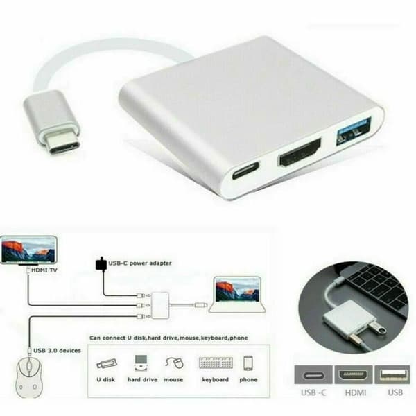 Typ C till HDMI USB 3.0 USB-C Adapterkabel 3 i 1 Hub Windows Apple Macbook
