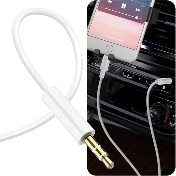 Kabel iPhone 2 i 1 med laddning och ljudlängd 1,2m LinQ Vit
