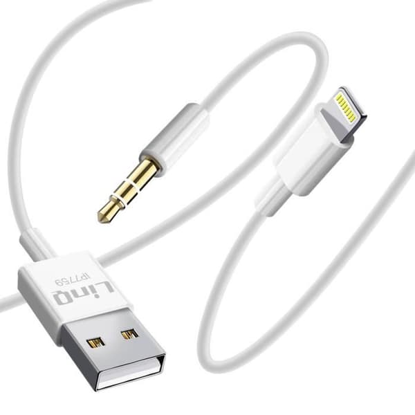 Kabel iPhone 2 i 1 med laddning och ljudlängd 1,2m LinQ Vit