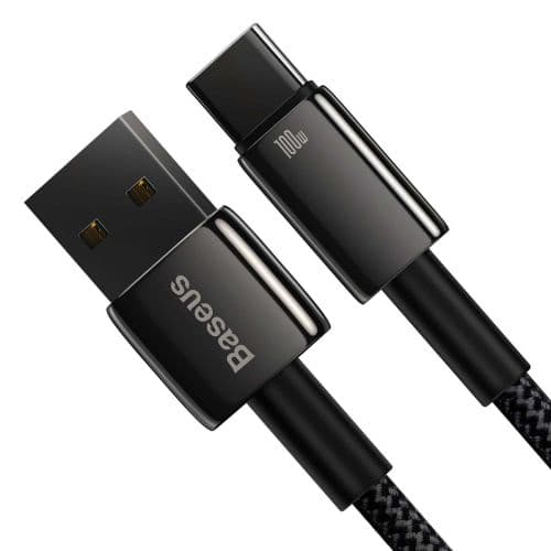CABLU alimentare si date Baseus, Fast Charging Data Cable pt. smartphone, USB la USB Type-C (T), 100W, 480Mbps, aliaj zinc, braided(nylon),1m, negru,