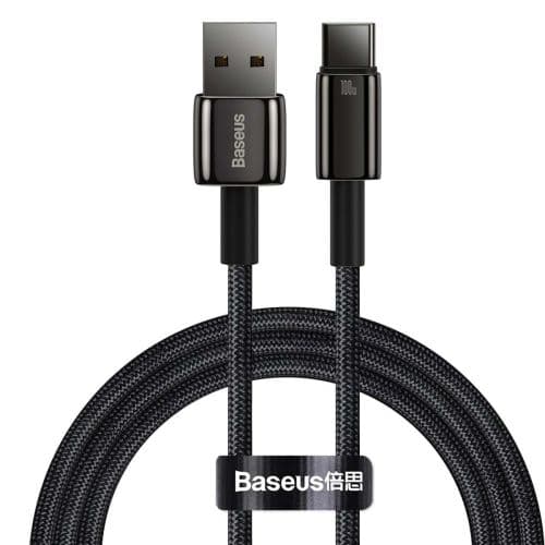 CABLU alimentare si date Baseus, Fast Charging Data Cable pt. smartphone, USB la USB Type-C (T), 100W, 480Mbps, aliaj zinc, braided(nylon),1m, negru,