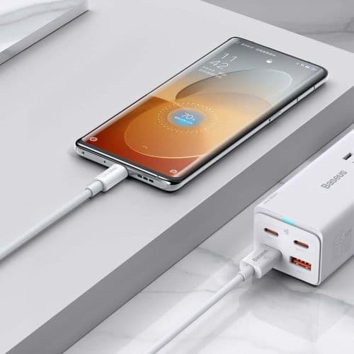CABLU alimentare si date Baseus Superior SUPERVOOC, Fast Charging Data Cable pt. smartphone, USB la USB Type-C, 65W, 2m, alb "CAYS000901" (timbru verd