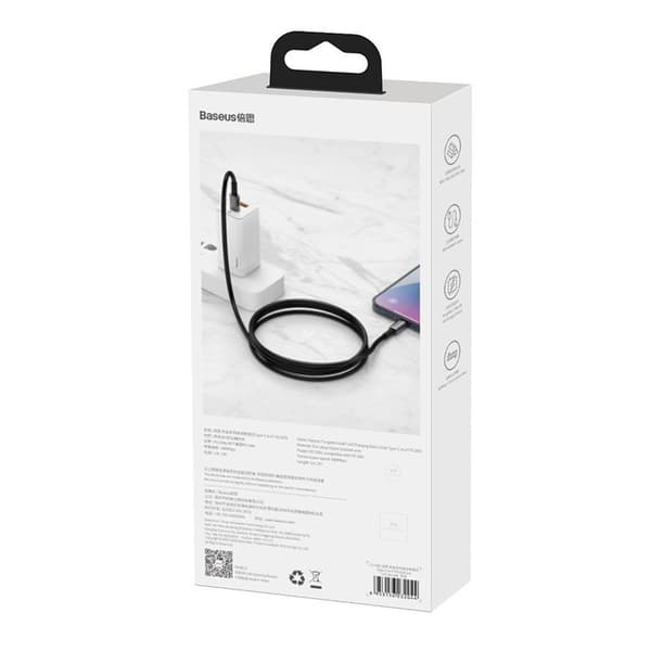 CABLU alimentare si date Baseus Tungsten Gold,Fast Charging Data Cable pt. smartphone,USB la Lightning 20W, braided,2m rezistent zgarieturi,negru "CAT