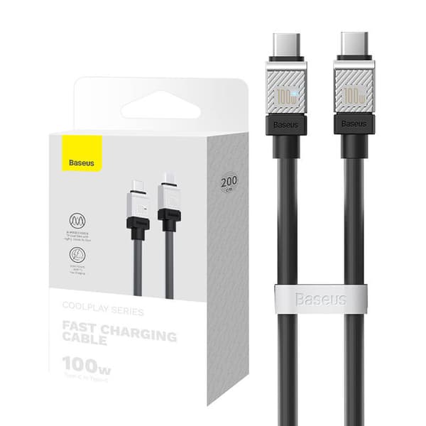 CABLU alimentare si date Baseus, Fast Charging Data Cable pt. smartphone, USB Type-C (T) la USB Type-C (T),  E-marker, 100W, 2m, negru, "CAKW000301" (
