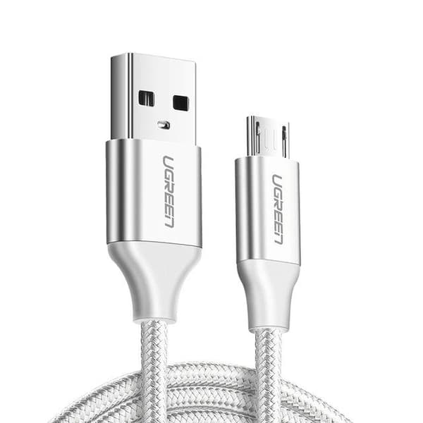 CABLU alimentare si date Ugreen, "US290", Fast Charging Data Cable pt. smartphone, USB la Micro-USB, braided, 1.5m, alb "60152" (timbru verde 0.08 lei