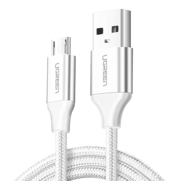 CABLU alimentare si date Ugreen, "US290", Fast Charging Data Cable pt. smartphone, USB la Micro-USB, braided, 1m, alb "60151" (timbru verde 0.08 lei)