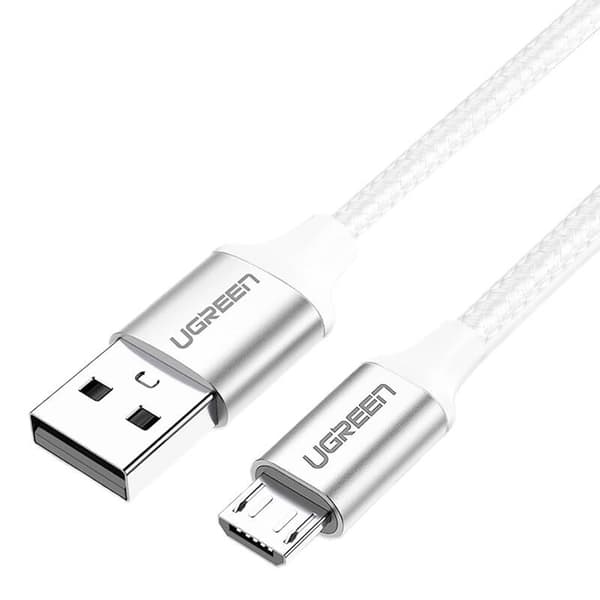 CABLU alimentare si date Ugreen, "US290", Fast Charging Data Cable pt. smartphone, USB la Micro-USB, braided, 1m, alb "60151" (timbru verde 0.08 lei)