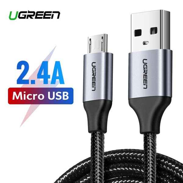CABLU alimentare si date Ugreen, "US290", Fast Charging Data Cable pt. smartphone, USB la Micro-USB, braided, 1.5m, negru "60147" (timbru verde 0.08 l