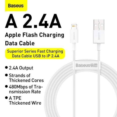 Baseus Lightning Superior Series cable, Fast Charging, Data 2.4A, 2m White (CALYS-C02)