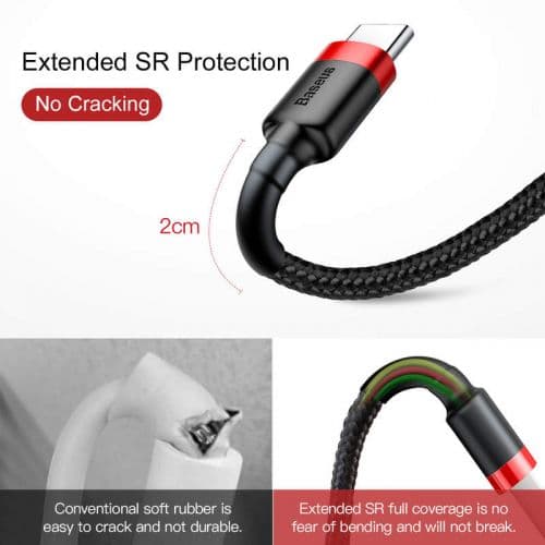 Baseus Type-C Cafule Cable 3A 1m Red + Black (CATKLF-B91)