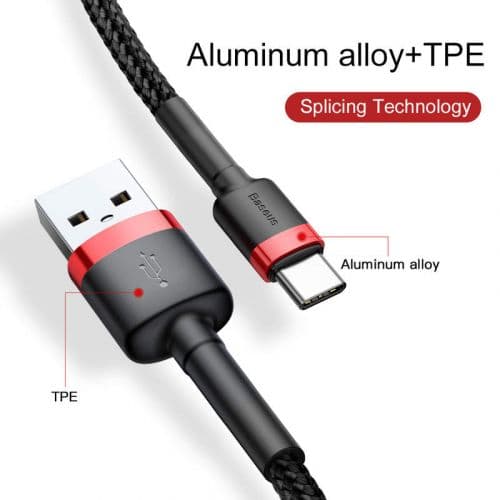 Baseus Type-C Cafule Cable 3A 1m Red + Black (CATKLF-B91)