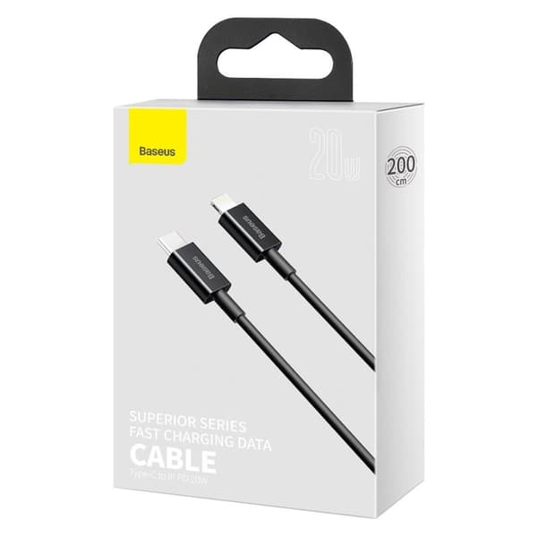 CABLU alimentare si date Baseus Superior, Fast Charging Data Cable pt. smartphone, USB Type-C la Lightning Iphone PD 20W, 2m, negru "CATLYS-C01" (timb