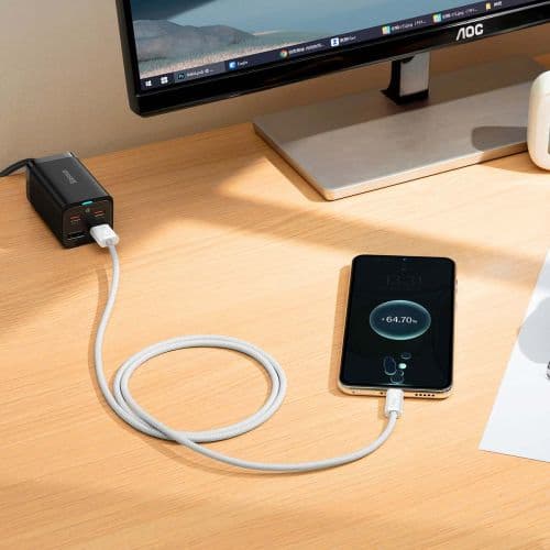 CABLU alimentare si date Baseus Dynamic, Fast Charging Data Cable pt. smartphone, USB la USB Type-C 100W, brodat, 1m, alb "CALD000602" (timbru verde 0