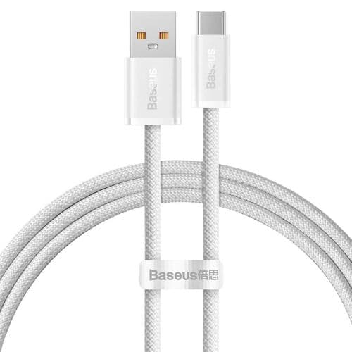 CABLU alimentare si date Baseus Dynamic, Fast Charging Data Cable pt. smartphone, USB la USB Type-C 100W, brodat, 1m, alb "CALD000602" (timbru verde 0