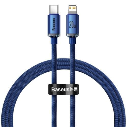 Baseus Type-C - Lightning cable, Crystal Shine Series Fast Charging Data Cable 20W 1.2m Blue (CAJY000203)