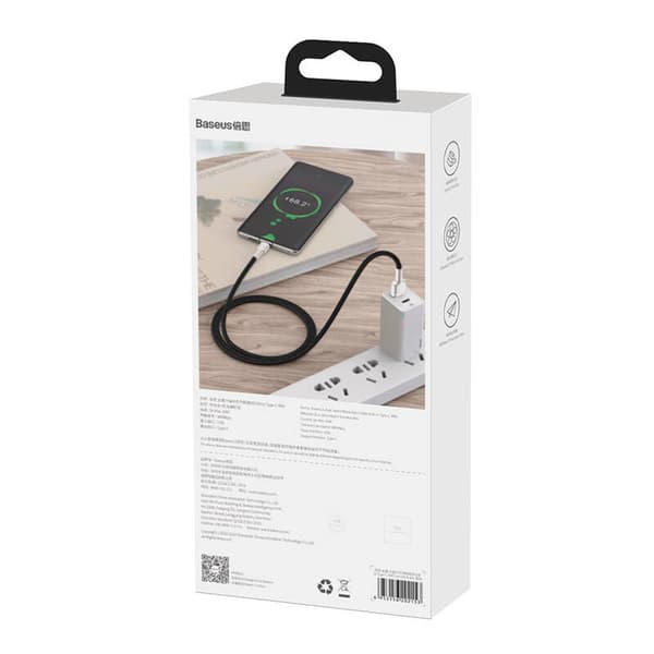 CABLU alimentare si date Baseus Cafule Series, Fast Charging Data Cable pt. smartphone, USB la USB Type-C 66W, braided, 1m, negru "CAKF000101" (timbru