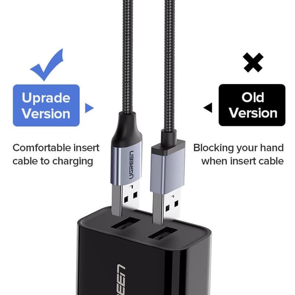 CABLU alimentare si date Ugreen, "US290", Fast Charging Data Cable pt. smartphone, USB la Micro-USB, braided, 2m, alb "60153" (timbru verde 0.08 lei)