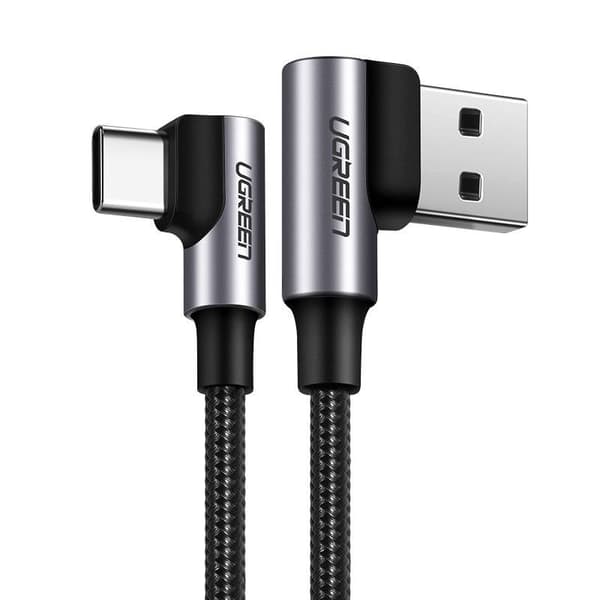 CABLU alimentare si date Ugreen, "US176", Fast Charging Data Cable pt. smartphone, USB la USB Type-C 3A Complete Angled 90°, braided, 0.5m, negru "208