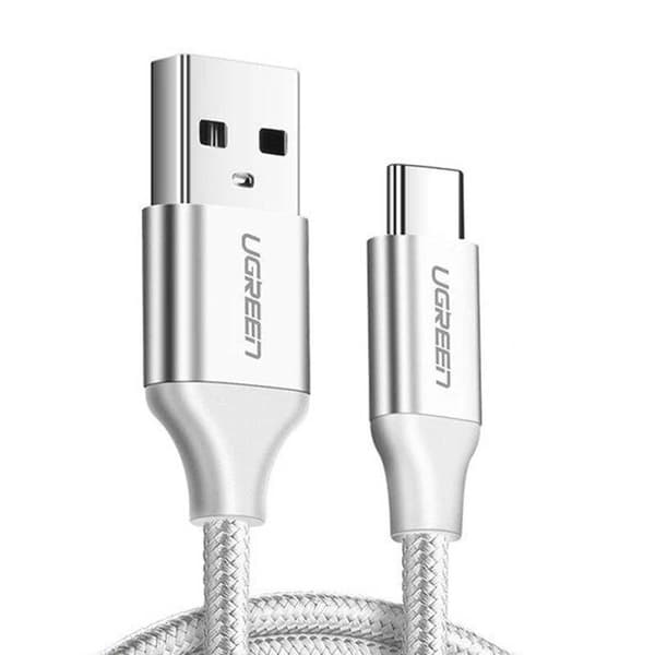 CABLU alimentare si date Ugreen, "US288", Fast Charging Data Cable pt. smartphone, USB la USB Type-C 3A, nickel plating, braided, 2m, alb "60133" (tim