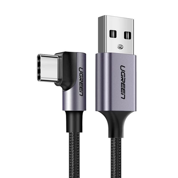 CABLU alimentare si date Ugreen, "US284", Fast Charging Data Cable pt. smartphone, USB la USB Type-C 3A Angled 90°, braided, 1m, negru "50941" (timbru
