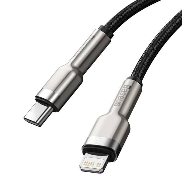 CABLU alimentare si date Baseus Cafule Metal, Fast Charging Data Cable pt. smartphone, USB Type-C la Lightning Iphone PD 20W, braided, 0.25m, negru "C