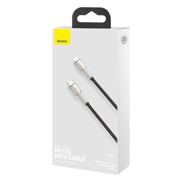 CABLU alimentare si date Baseus Cafule Metal, Fast Charging Data Cable pt. smartphone, USB Type-C la Lightning Iphone PD 20W, braided, 0.25m, negru "C