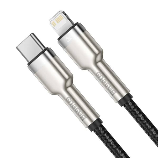 CABLU alimentare si date Baseus Cafule Metal, Fast Charging Data Cable pt. smartphone, USB Type-C la Lightning Iphone PD 20W, braided, 0.25m, negru "C