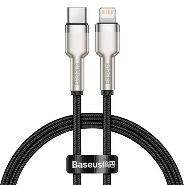 CABLU alimentare si date Baseus Cafule Metal, Fast Charging Data Cable pt. smartphone, USB Type-C la Lightning Iphone PD 20W, braided, 0.25m, negru "C