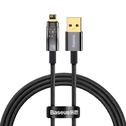Baseus Lightning Explorer Series Auto Power-Off Fast Charging Data Cable 2.4A, 1m Black (CATS000401)