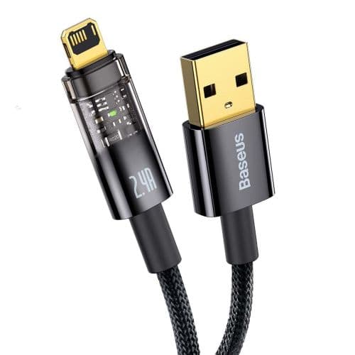 Baseus Lightning Explorer Series Auto Power-Off Fast Charging Data Cable 2.4A, 1m Black (CATS000401)