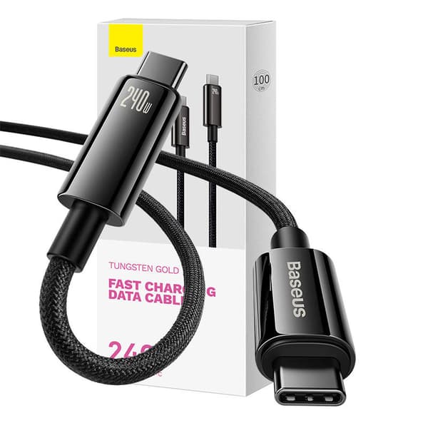 Baseus Type-C to Type-C Tungsten Gold Series Cable 480Mb/s, 240W, 1m, Black (CAWJ040001)