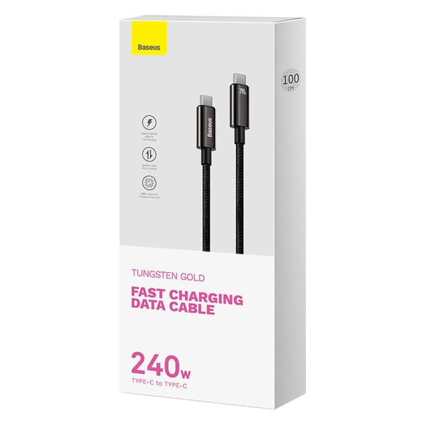 Baseus Type-C to Type-C Tungsten Gold Series Cable 480Mb/s, 240W, 1m, Black (CAWJ040001)