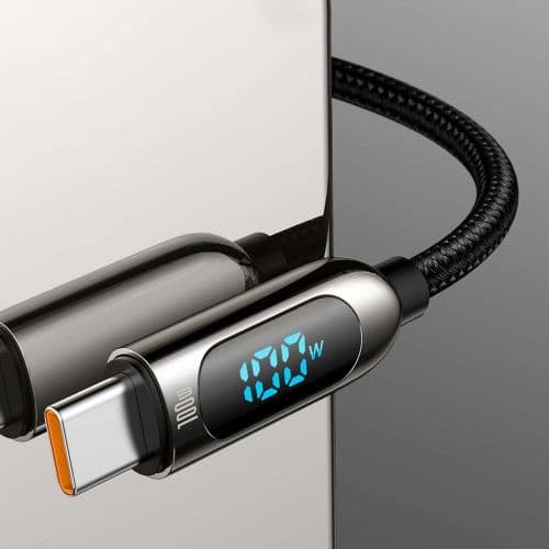CABLU alimentare si date Baseus Display, Fast Charging Data Cable pt. smartphone, USB Type-C la USB Type-C 100W, braided, display, 1m, negru "CATSK-B0